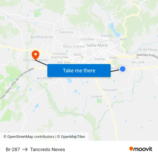 Br-287 to Tancredo Neves map