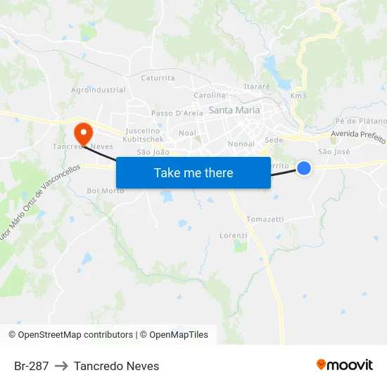 Br-287 to Tancredo Neves map