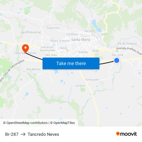 Br-287 to Tancredo Neves map