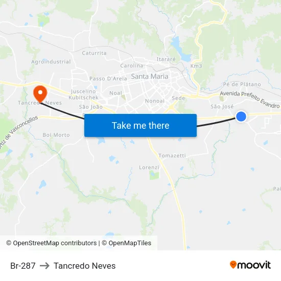 Br-287 to Tancredo Neves map