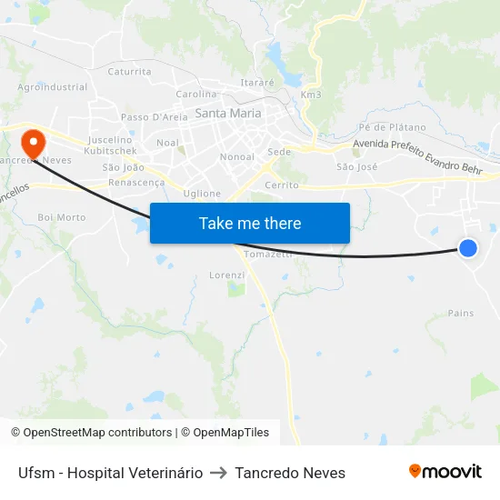 Ufsm - Hospital Veterinário to Tancredo Neves map