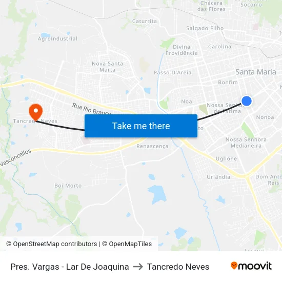 Pres. Vargas - Lar De Joaquina to Tancredo Neves map