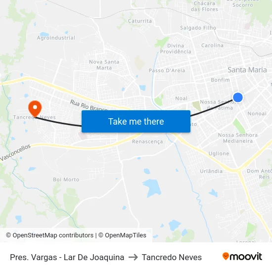 Pres. Vargas - Lar De Joaquina to Tancredo Neves map