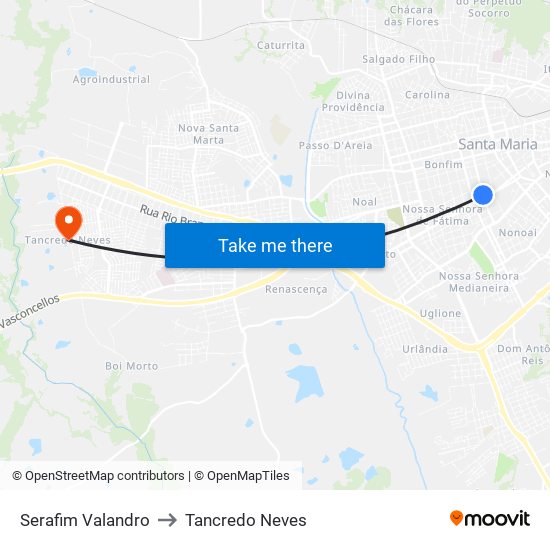 Serafim Valandro to Tancredo Neves map