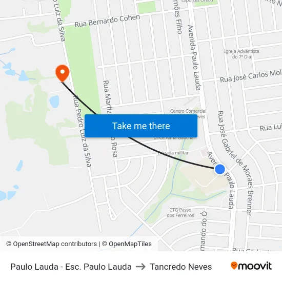 Paulo Lauda - Esc. Paulo Lauda to Tancredo Neves map
