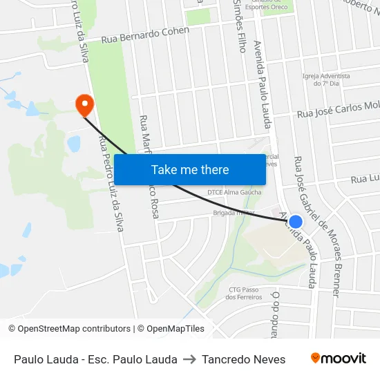 Paulo Lauda - Esc. Paulo Lauda to Tancredo Neves map