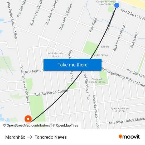 Maranhão to Tancredo Neves map