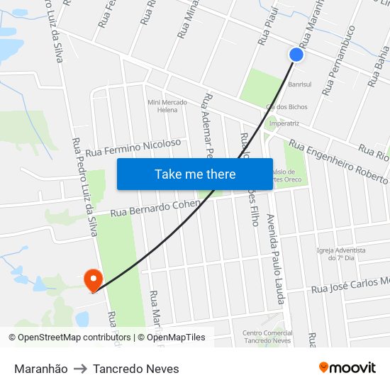 Maranhão to Tancredo Neves map