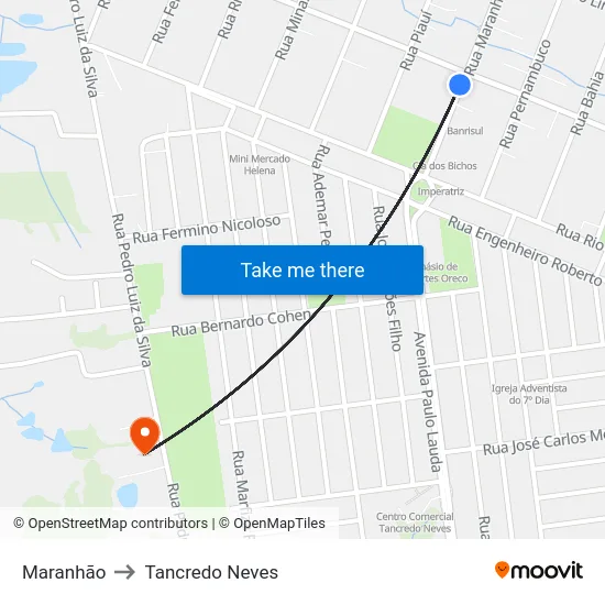 Maranhão to Tancredo Neves map