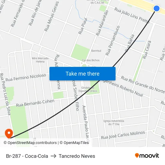 Br-287 - Coca-Cola to Tancredo Neves map