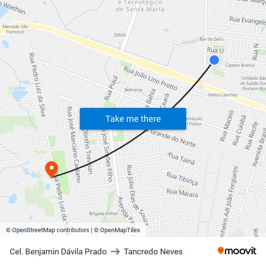 Cel. Benjamin Dávila Prado to Tancredo Neves map
