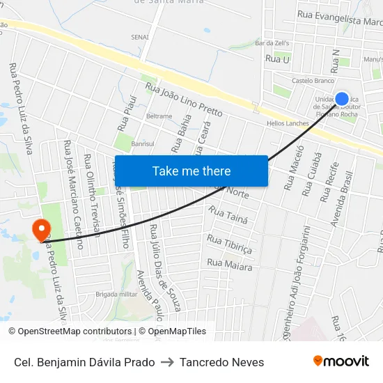 Cel. Benjamin Dávila Prado to Tancredo Neves map