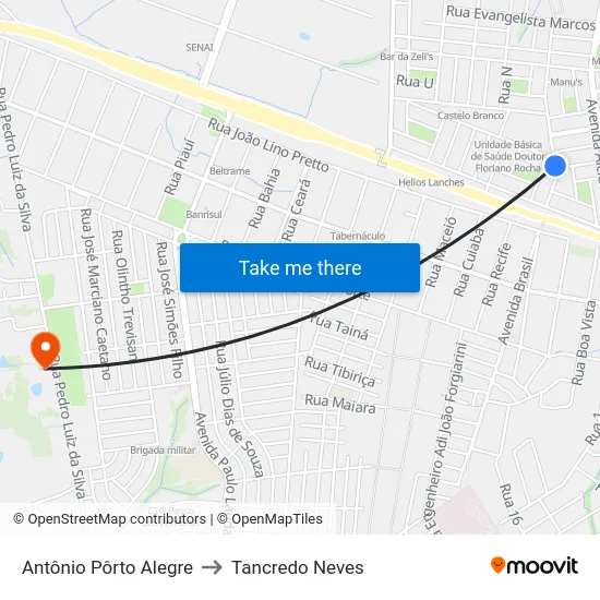 Antônio Pôrto Alegre to Tancredo Neves map