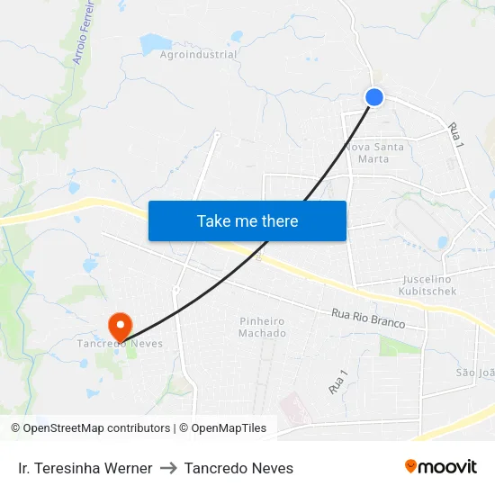 Ir. Teresinha Werner to Tancredo Neves map