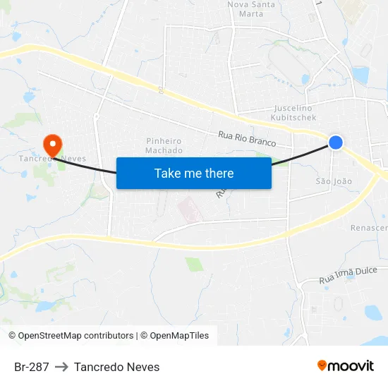 Br-287 to Tancredo Neves map