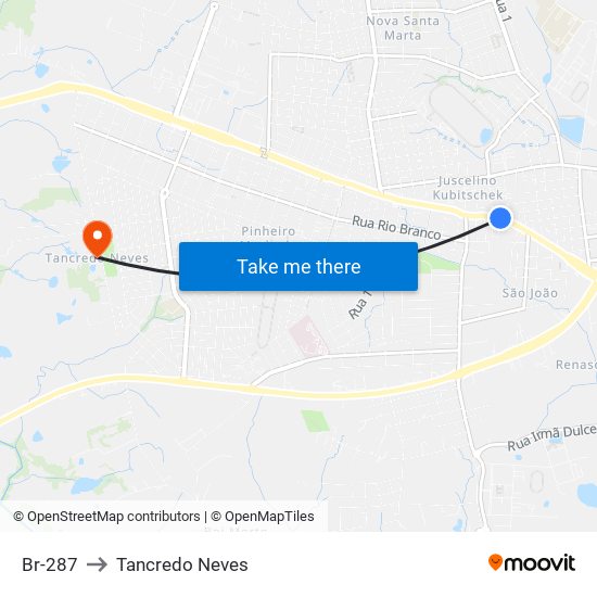 Br-287 to Tancredo Neves map