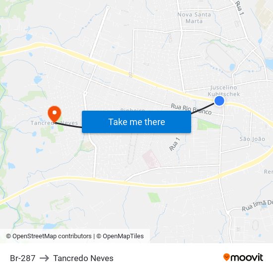 Br-287 to Tancredo Neves map