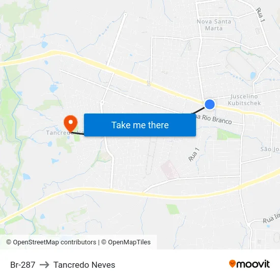 Br-287 to Tancredo Neves map