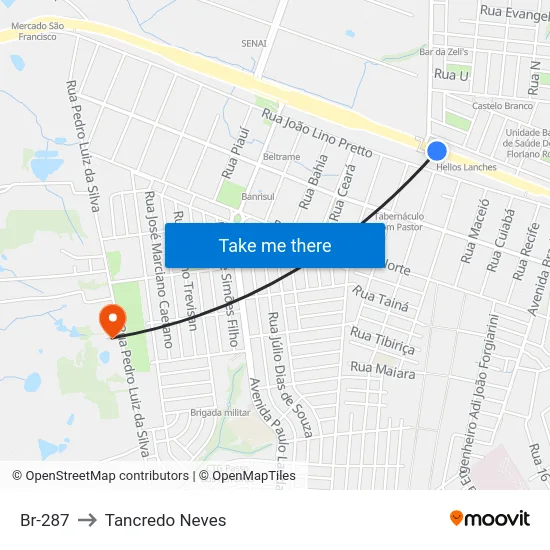 Br-287 to Tancredo Neves map