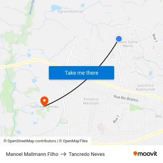 Manoel Mallmann Filho to Tancredo Neves map