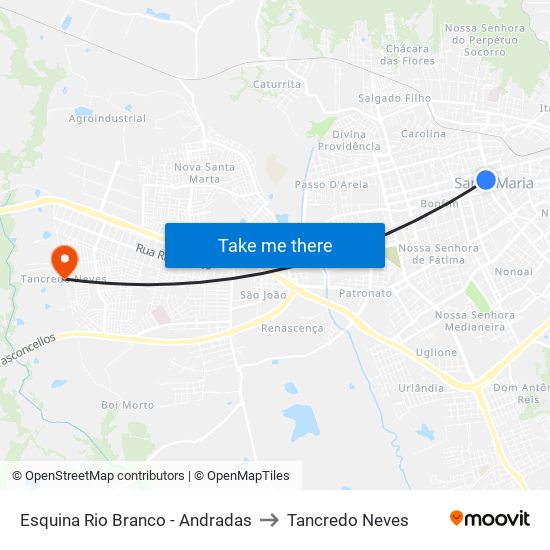 Esquina Rio Branco - Andradas to Tancredo Neves map