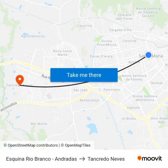 Esquina Rio Branco - Andradas to Tancredo Neves map