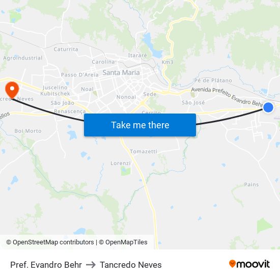 Pref. Evandro Behr to Tancredo Neves map