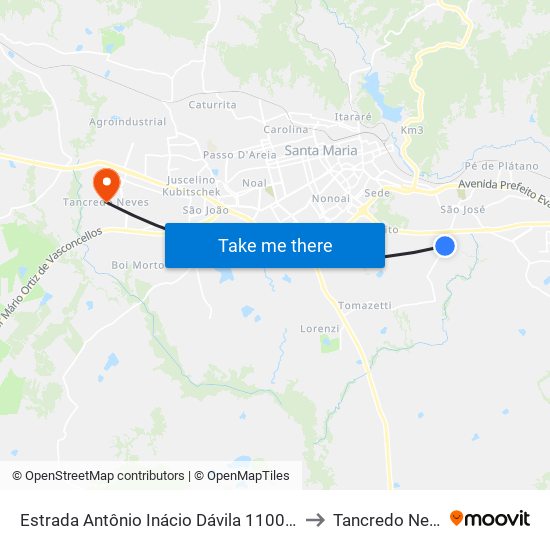 Estrada Antônio Inácio Dávila 1100-1132 to Tancredo Neves map