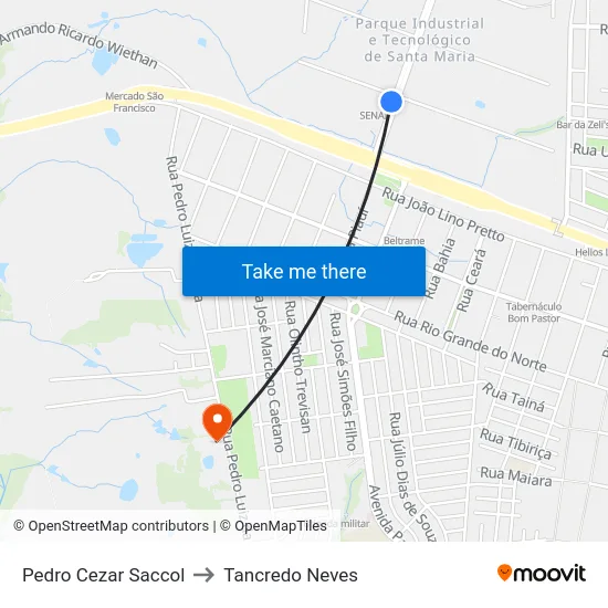 Pedro Cezar Saccol to Tancredo Neves map
