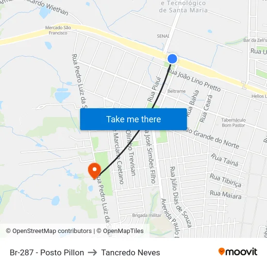 Br-287 - Posto Pillon to Tancredo Neves map