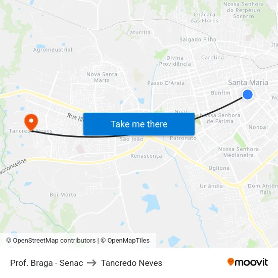 Prof. Braga - Senac to Tancredo Neves map
