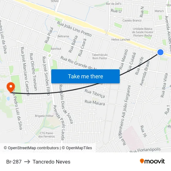 Br-287 to Tancredo Neves map