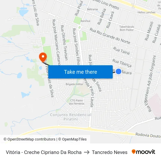 Vitória - Creche Cipriano Da Rocha to Tancredo Neves map