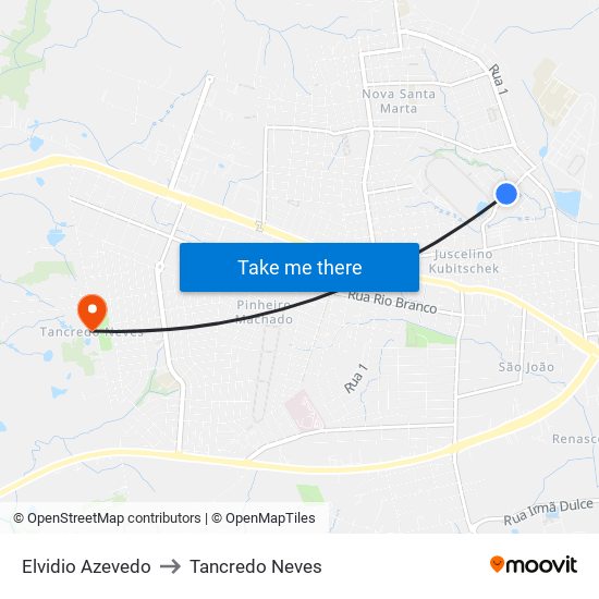 Elvidio Azevedo to Tancredo Neves map