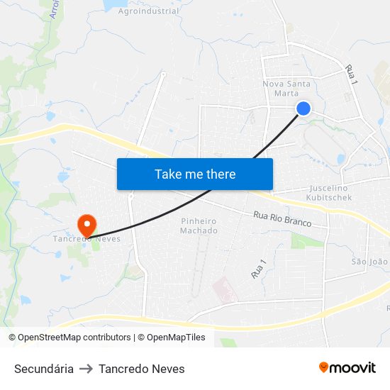 Secundária to Tancredo Neves map
