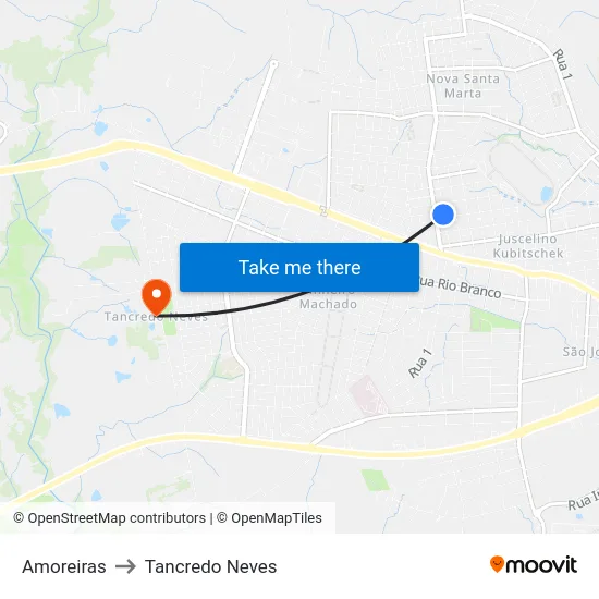 Amoreiras to Tancredo Neves map