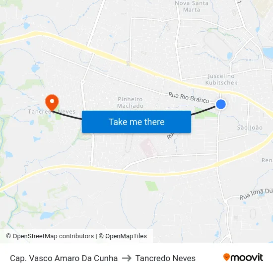Cap. Vasco Amaro Da Cunha to Tancredo Neves map