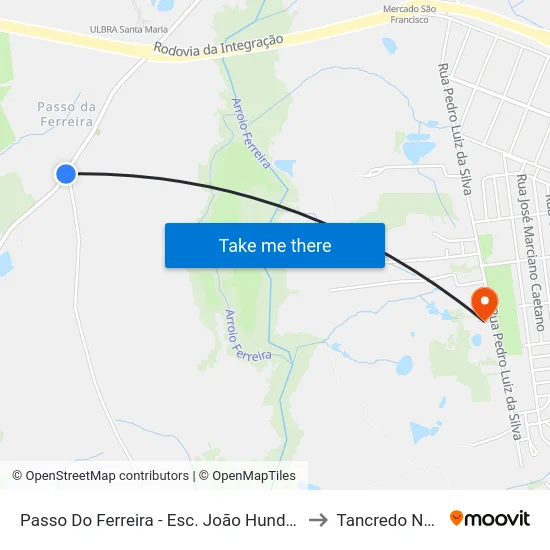 Passo Do Ferreira - Esc. João Hundertmark to Tancredo Neves map