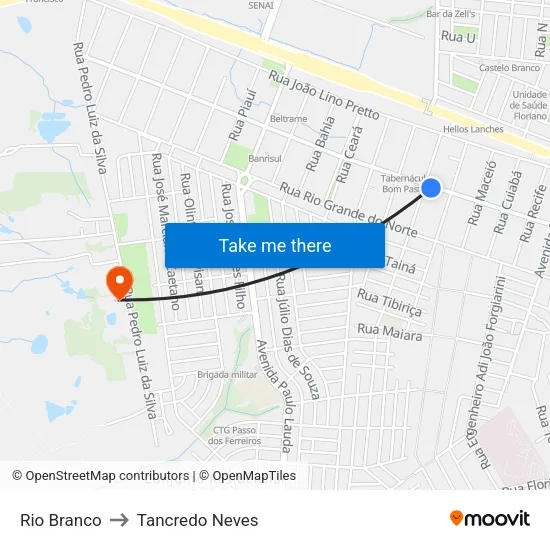 Rio Branco to Tancredo Neves map
