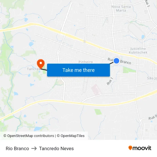 Rio Branco to Tancredo Neves map
