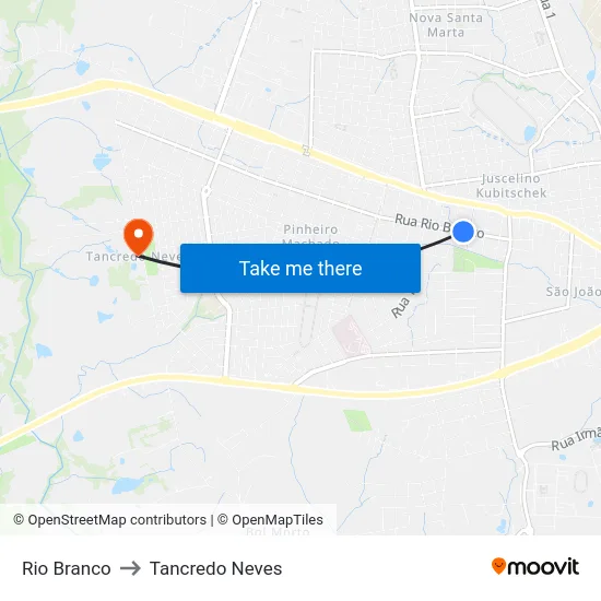 Rio Branco to Tancredo Neves map