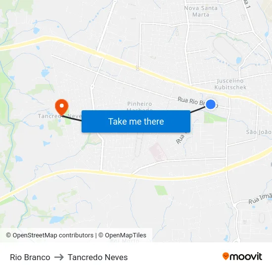 Rio Branco to Tancredo Neves map