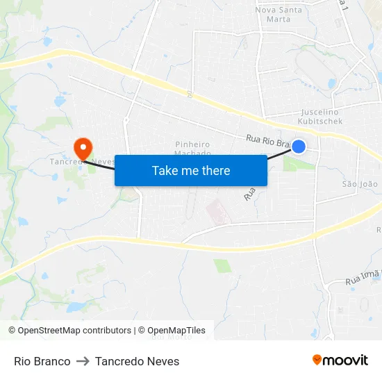 Rio Branco to Tancredo Neves map