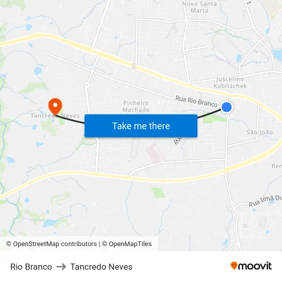 Rio Branco to Tancredo Neves map