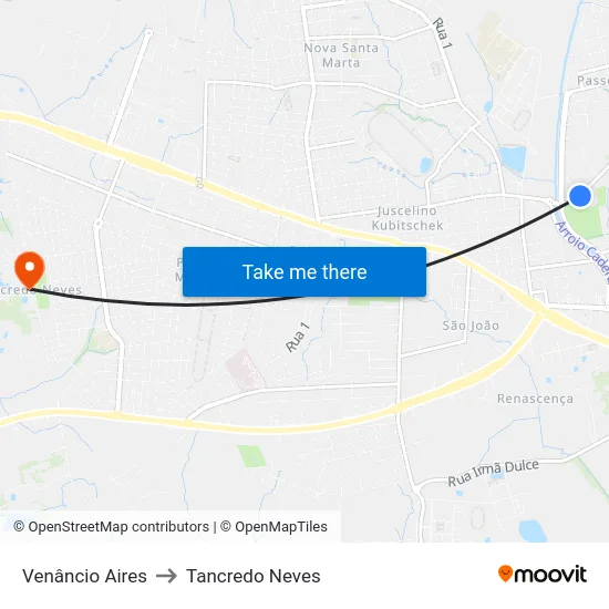 Venâncio Aires to Tancredo Neves map