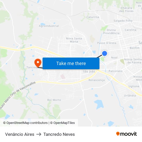Venâncio Aires to Tancredo Neves map