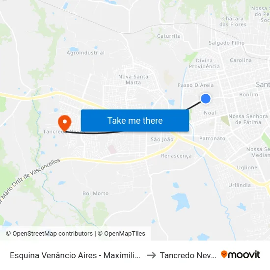 Esquina Venâncio Aires - Maximiliano to Tancredo Neves map