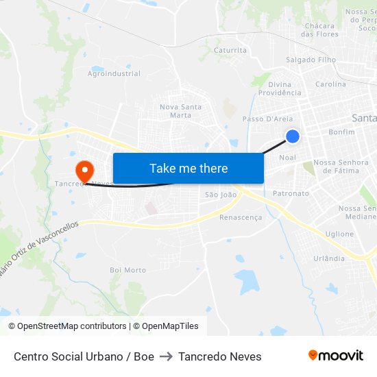 Centro Social Urbano / Boe to Tancredo Neves map