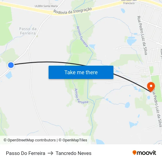 Passo Do Ferreira to Tancredo Neves map