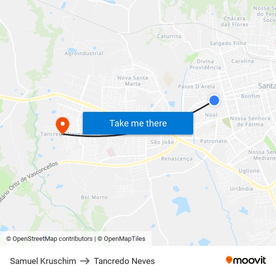 Samuel Kruschim to Tancredo Neves map